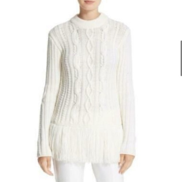 Tory Burch Sweaters - Tory Burch | Valero Fringe Hem Fisherman Sweater in Winter White